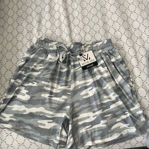 Michelle Mae Gray and White Athletic Shorts